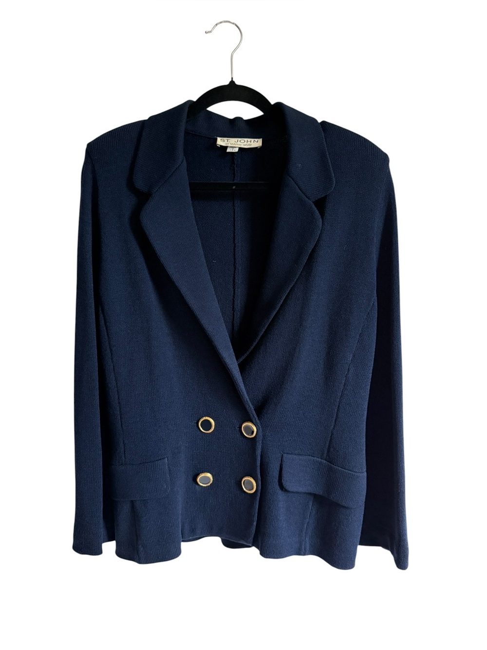 Vintage St. John by Marie Gray Navy Santana Knit Double Breasted Blazer, Size 12